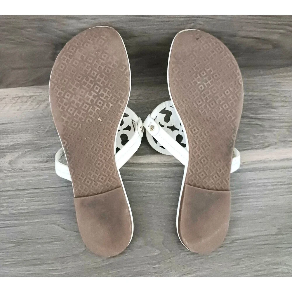 Tory Burch Miller Thong Sandal Ivory Smooth Leather w Dustbag Sz 9M